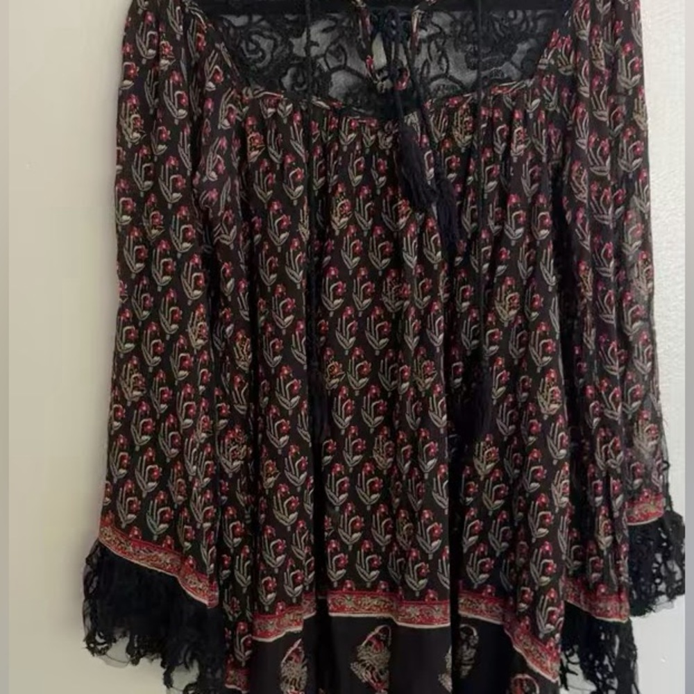 Free People Black and Pink Floral Long Sleeve Dress